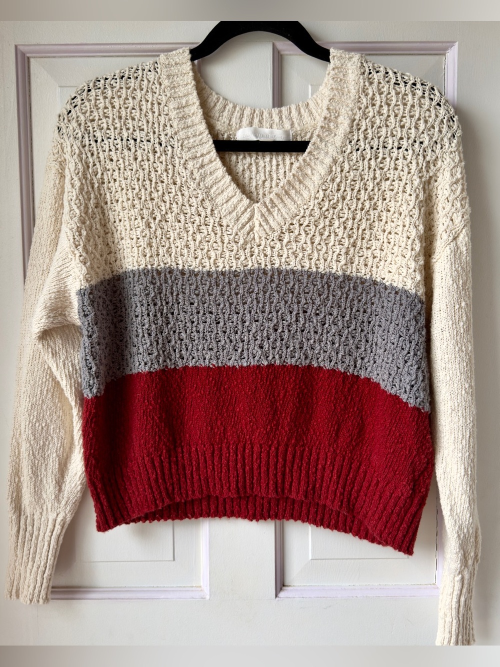 Adyson Parker Cozy V-Neck Striped Knit Sweater Size Medium